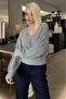 Gray V-Neck Soft Textured Women's Sweater Mg2499 - 6
