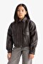 Waterproof Zippered Faux Leather Coat Jacket with Snap Pockets for Girls D6925A825Sp - 5