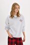 Oversized Wide Fit Zippered Mock Neck Printed Thick Sweatshirt E9281Ax25Sp - 3