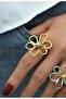 Gold Steel Ring Pearl Detailed Flower Object Ring Floral Ring