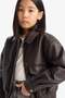 Waterproof Zippered Faux Leather Coat Jacket with Snap Pockets for Girls D6925A825Sp