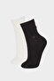 Women's Stitch-Free Ripped Detailed 2-Piece Combed Cotton Premium Socks E8639Axns