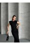 Women's Black Stone-Embellished Padded Shoulders Midi Dress - 3