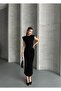 Women's Black Stone-Embellished Padded Shoulders Midi Dress - 4