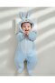 6-9 Months Hooded Rabbit-Themed Zippered Welsoft Winter Thick Jumpsuit with Ear Detail