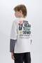 Oversize Wide Fit Crew Neck Back Printed Long Sleeve T-Shirt Boys D7702A825Sp