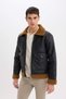 Water Repellent S Slim Fit Slim Fit Polo Collar Faux Fur Lined Pocket Zippered Fur Collar Coat D1182Ax24Wn - 3