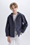 Boy's Oversize Wide Fit Hooded Gabardine Long Sleeve Shirt D3194A825Sp