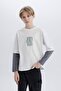 Oversize Wide Fit Crew Neck Back Printed Long Sleeve T-Shirt Boys D7702A825Sp - 4