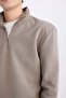 سترة رياضية مريحة ذات قصة عادية وياقة قائمة مع سحاب وتصميم بسيط X7405AZ25SP - 8