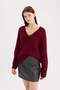 Oversize Wide Fit V-Neck Basic Plain Burgundy Knitwear Sweater A3264Ax24Cw - 3