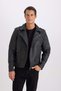 Water Repellent Shirt Collar Zipper Pocket Shoulder Detail Faux Leather Coat D6244Ax25Sp - 5