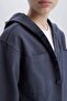Boy's Oversize Wide Fit Hooded Gabardine Long Sleeve Shirt D3194A825Sp - 5