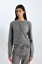 Regular Fit Crew Neck Buttoned Rhinestone Knitwear Cardigan E0772Ax24Wn - 3