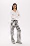 Fall in Love Pajama Set Long Sleeve V-Neck Top Checked Flexible Waist Long Bottom D2274Ax24Wn - 2