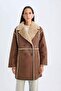 Jacket Collar Suede Parka Coat Plush Lined Buttoned Pocketed D4202Ax24Wn - 4