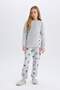Girls' Plush Pajamas Set - Crew Neck, Printed Long Sleeve, Elastic Waist Long Bottom B1487A824A