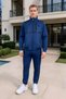 Blue Stand Collar Tracksuit Set Parachute Fabric Detailed Zipper Pocket Straight Leg Men's - 2