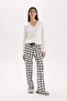 Fall in Love Pajama Set Long Sleeve V-Neck Top Checked Flexible Waist Long Bottom D2274Ax24Wn