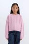 Girl's Crop Crew Neck Hair Braided Knitwear Sweater C9731A824Au - 3