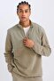 Stand Collar Zip-Up Fleece Sports Sweatshirt - Standard Fit D9226Ax24Wn