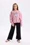 Girl's Oversize Wide Fit Crew Neck Animal Pattern Sweatshirt D6989A824Wn - 2