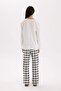 Fall in Love Pajama Set Long Sleeve V-Neck Top Checked Flexible Waist Long Bottom D2274Ax24Wn - 7