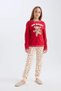 Girls' Pajamas Set Christmas Themed Crew Neck Long Sleeve Top Long Bottom B4807A8 - 2