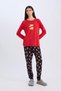 Fall in Love Pajama Set Long Sleeve Teddy Bear Printed Top Flexible Waist Patterned Pajama Bottom 3194276 - 2