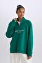 Oversized Wide Fit Mock Neck Sports Printed Athlete Sweatshirt D1701Ax24Au - 4