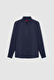 Slim Fit Navy Blue Oxford Button Collar Easy to Iron Cotton Shirt with Embroidery Detail - 5