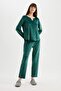 Pajama Set V-Neck Velur Long Sleeve Top Elastic Waist Bottom-Fall in Love A3356Ax24Au - 2
