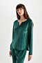 Pajama Set V-Neck Velur Long Sleeve Top Elastic Waist Bottom-Fall in Love A3356Ax24Au - 4