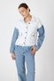 2225 Denim Detail Buttoned Coat Ecru - 2