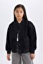 Girl's College Collar Snap Pocket Basic Plain Soft Inside Furry Bomber Jacket D0701A824Au - 4