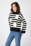 Black Striped Sweater with Embroidery Detail 7090 - 7