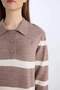 Regular Fit Polo Neck Buttoned Striped Long Sleeve Maxi Knit Dress D6523Axns - 4