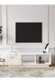 Luxury White MultiColored TV Stand Console – Marble Accent High Gloss Media Cabinet with Storage