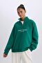 Oversized Wide Fit Mock Neck Sports Printed Athlete Sweatshirt D1701Ax24Au - 3