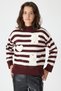 Burgundy Striped Embroidered Detailed Sweater 7090 - 2