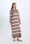 Regular Fit Polo Neck Buttoned Striped Long Sleeve Maxi Knit Dress D6523Axns - 2