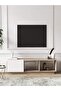 Luxury Beige TV Stand Console – Marble Accent High Gloss Media Cabinet with Storage - 2
