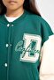 Girl's College Collar Snap Closure Pocketed Seasonal Lightweight Printed Thick Soft Fleece Bomber Jacket - 5