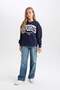 Girl's Relax Fit Crew Neck Printed Sweatshirt D6626A824Au - 2