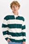 Boxy Fit Polo Collar Striped Sweatshirt D1784Ax24Wn