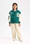 Girl's College Collar Snap Closure Pocketed Seasonal Lightweight Printed Thick Soft Fleece Bomber Jacket - 2