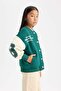 Girl's College Collar Snap Closure Pocketed Seasonal Lightweight Printed Thick Soft Fleece Bomber Jacket - 4