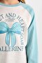 Girls' Pajama Set Crew Neck Printed Long Sleeve Top Striped Long Bottom - 4