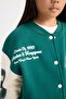 Girl's College Collar Snap Closure Pocketed Seasonal Lightweight Printed Thick Soft Fleece Bomber Jacket - 6