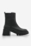 Women's Genuine Leather Zippered Thick Heeled Serrated Sole Daily Boots Forlas Black - 3